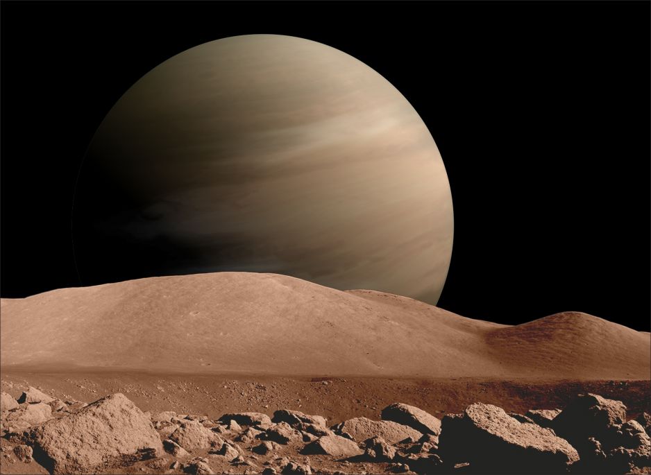 Widok na planetę BD+14 4559 b z powierzchni jej hipotetycznego księżyca (wizja artystyczna). Rys.: W. Zięba/PTA/IAU100