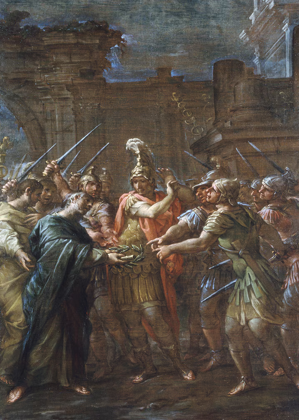 Wespazjan koronowany na cesarza w Cezarei” – obraz Lazzaro Baldiego (1624–1709). Lazzaro Baldi, Vincenzo Pirozz/Galleria Spada/Bridgeman.