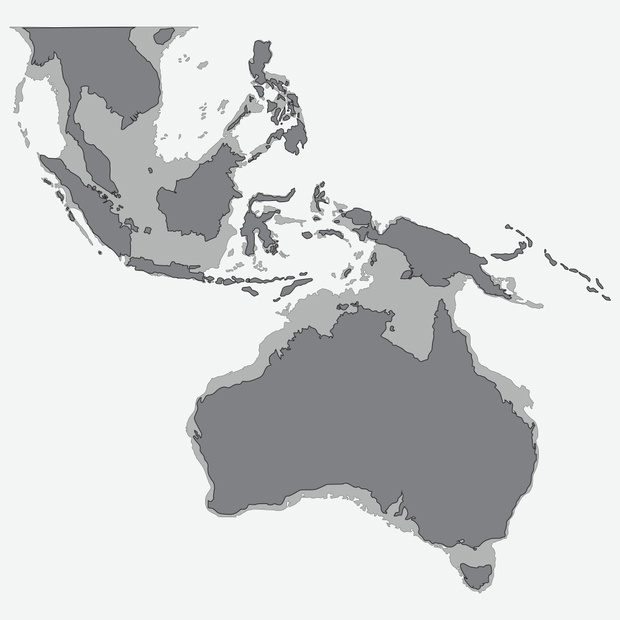 Map,Showing,Sunda,And,Sahul,Shelveskey,Prehistoric,Land,Bridges,Linking