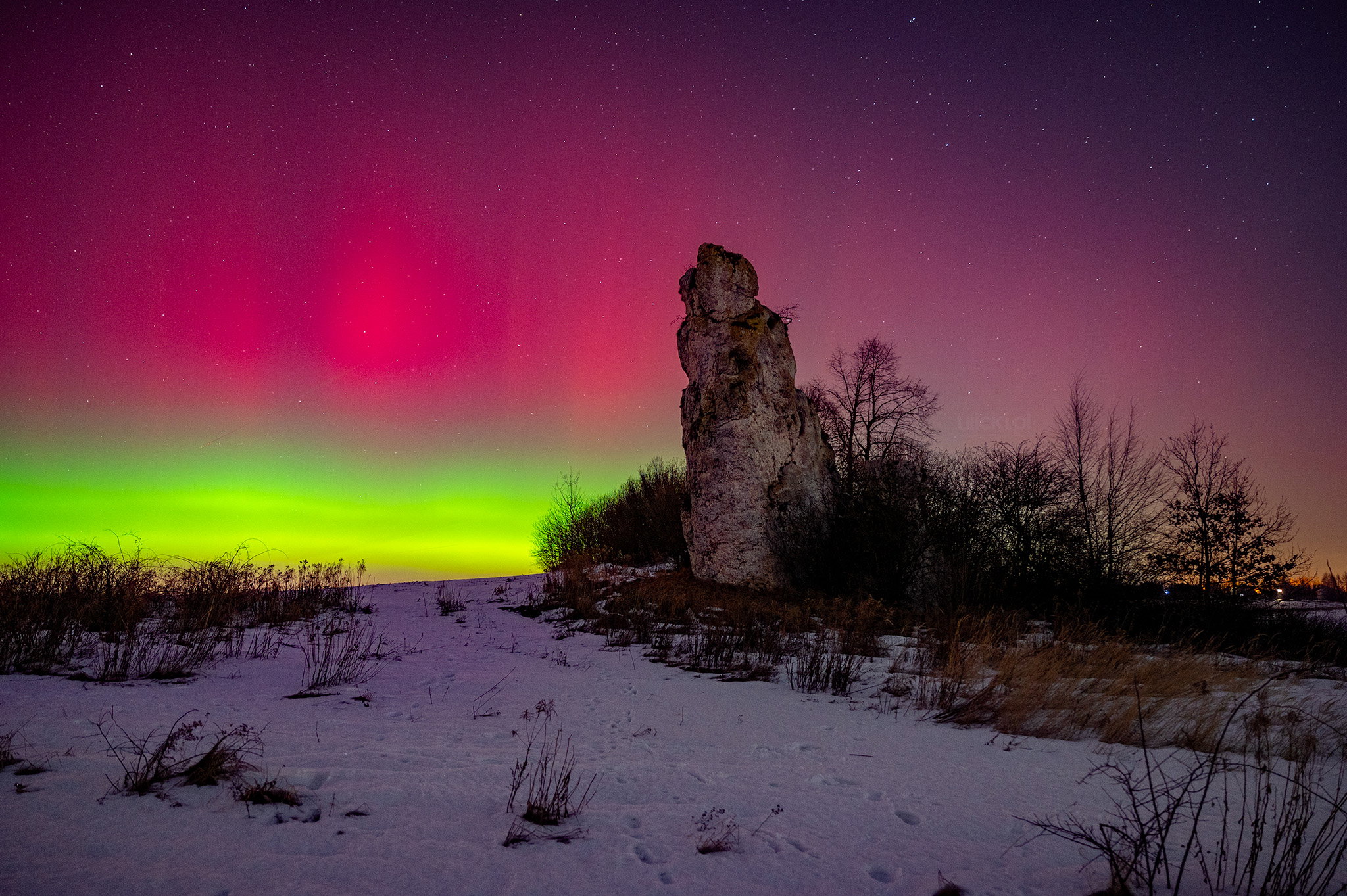 Zorza polarna z 19 stycznia 2026 nad Jurą Krakowsko-Częstochowską