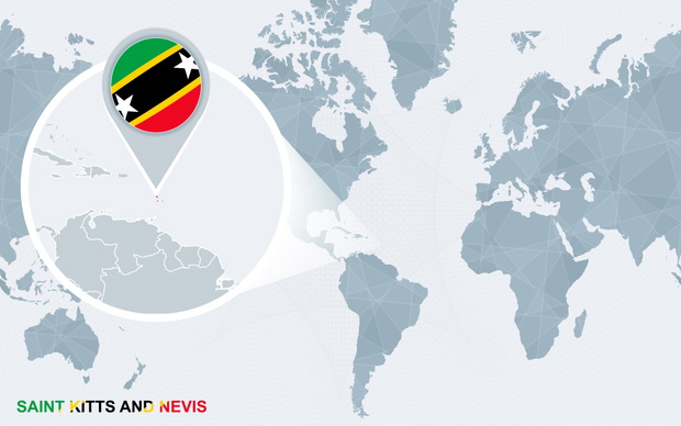 Saint Kitts i Nevis na mapie świata. fot. BOLDG