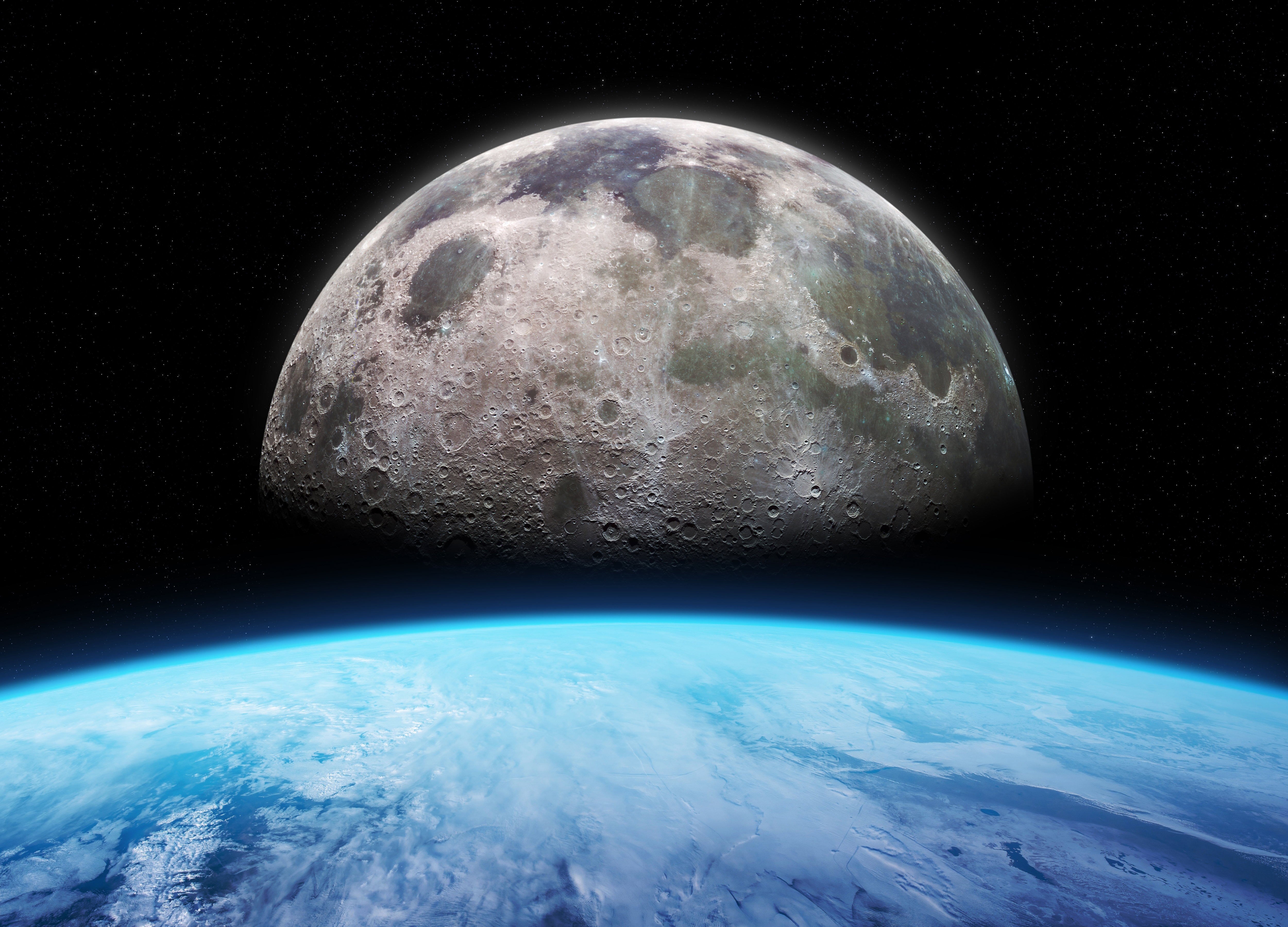 Moon,And,Earth.,The,Moon,Is,Natural,Satellite,Orbiting,Earth.