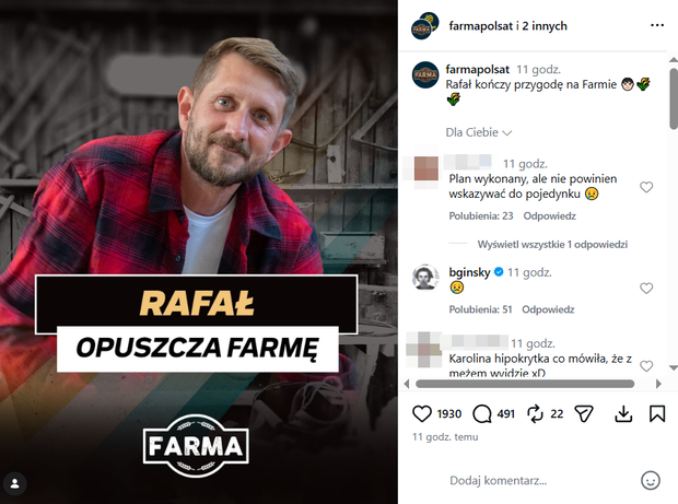 Burza w sieci po eliminacji Rafała z Farmy. Bagi komentuje