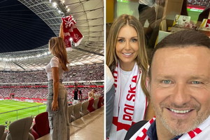 Małgorzata Rozenek z mężem na meczu Polski