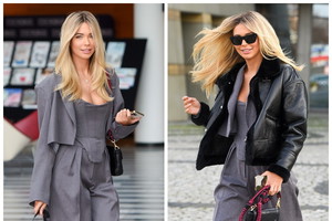 Sandra Kubicka wychodzi z budynku TVP