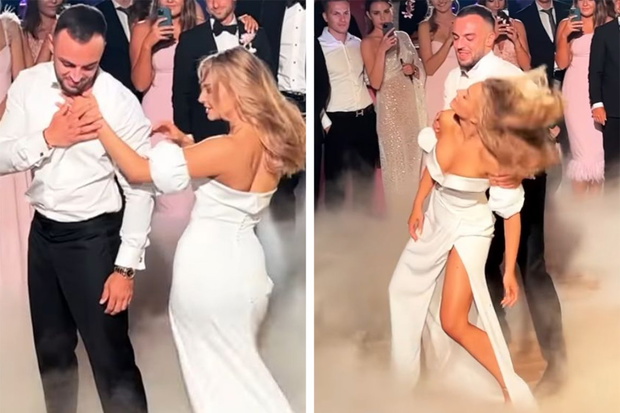 Karolina Pisarek i Roger Salla podczas pierwszego tańca na weselu