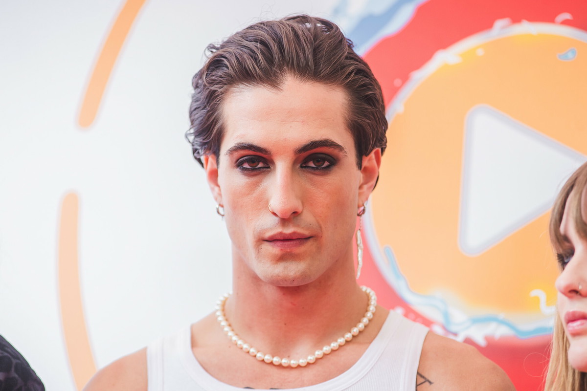 Damiano David z Maneskin na ściance Polsat SuperHit Festiwal 2021 w Sopocie