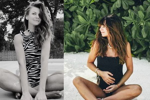 Anna Lewandowska w jednoczęściowych kostiumach kąpielowych - w zebrę i czarnym