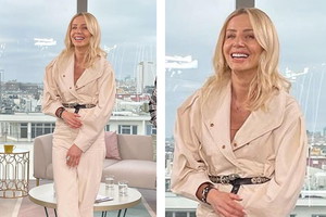 Agnieszka Woźniak-Starak w beżowym komplecie Isabel Marant w studiu Dzień Dobry TVN
