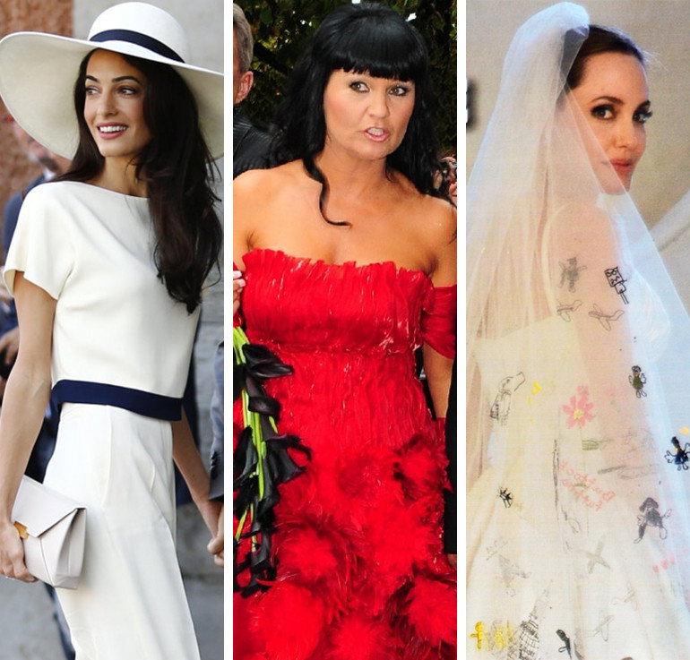 Nietypowe suknie ślubne gwiazd - Amal Clooney, Iwona Pavlovic, Angelina Jolie