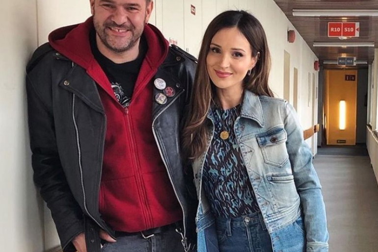 Marina i Tomasz Karolak na planie serialu "39 i pół tygodnia"