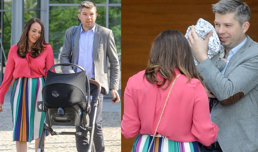 Paweł Szakiewicz z żoną i synem