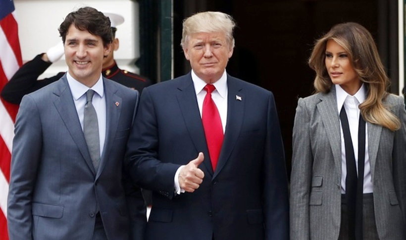 Melania i Donald Trumpowie na spotkaniu z premierem Kanady