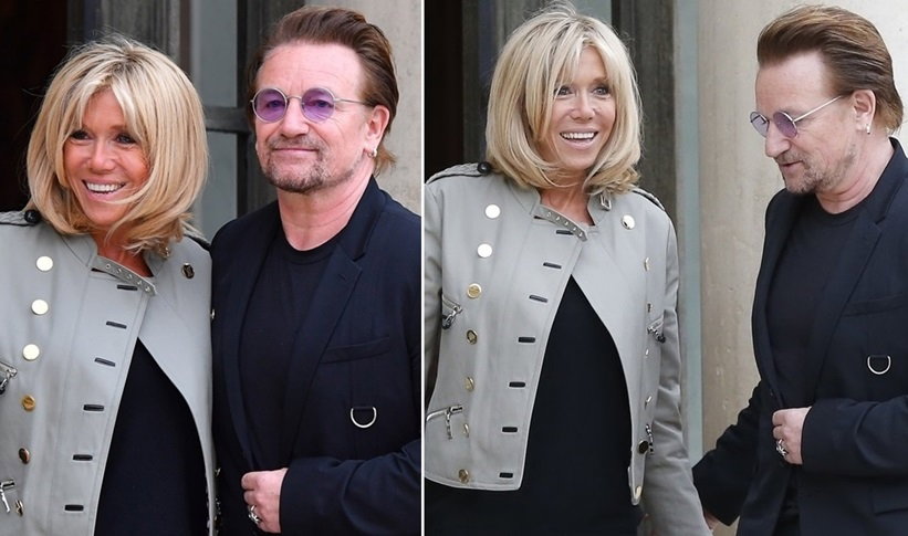 Brigitte Macron podczas spotkania z Bono