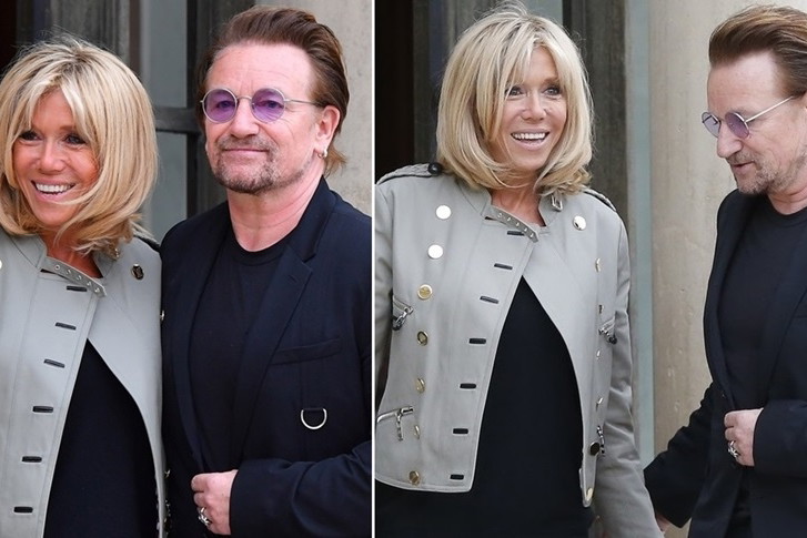 Brigitte Macron podczas spotkania z Bono