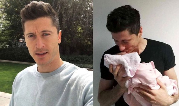 Robert Lewandowski na spacerze z Klarą
