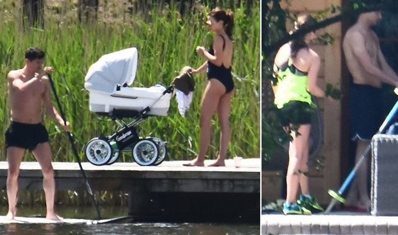 Anna i Robert Lewandowscy z córką na Mazurach