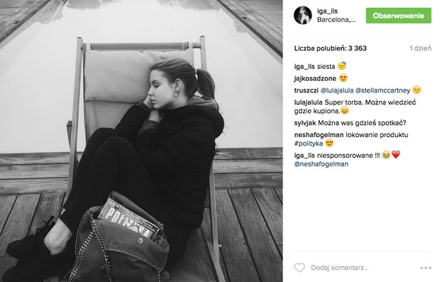 Iga Lis z torebką Stella McCartney Falabella