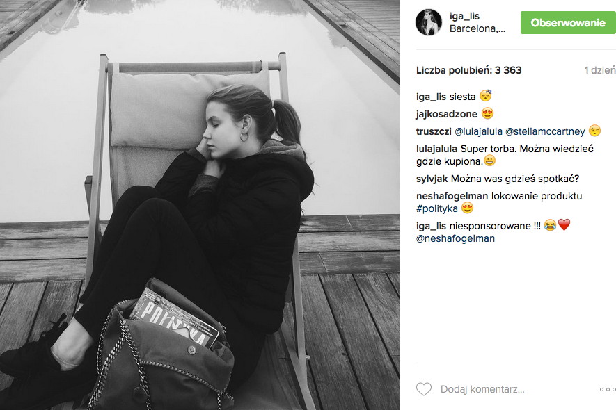 Iga Lis z torebką Stella McCartney Falabella