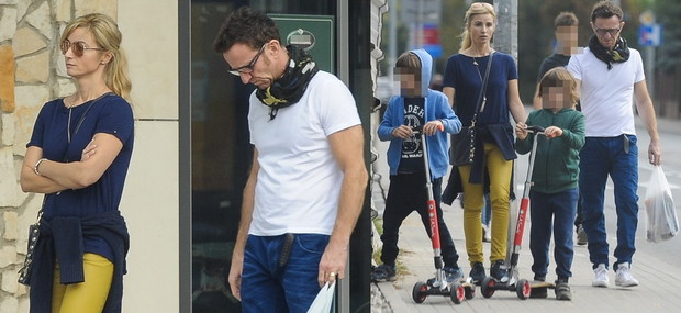 Joanna Brodzik i Paweł Wilczak na spacerze z dziećmi
