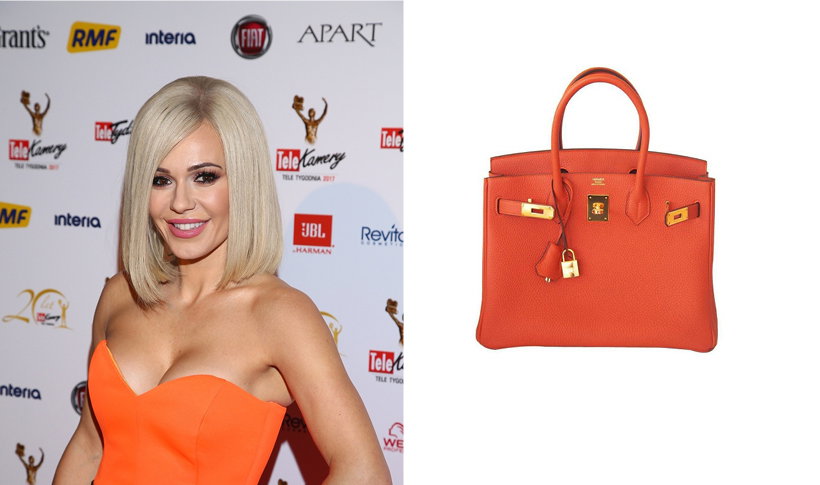 Doda z pomarańczową torebką Hermes Birkin