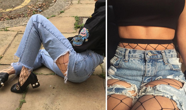 Kabaretki pod dżinsami - trend z lat 90. powraca w 2017. Kim Kardashian, Jessica Mercedes, Maffashion, Kylie Jenner