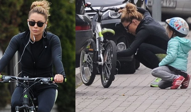 Małgorzata Rozenek na rowerach z synem