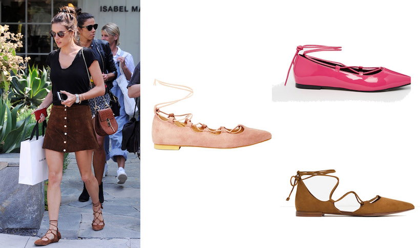 Alessandra Ambrosio i sznurowane baleriny