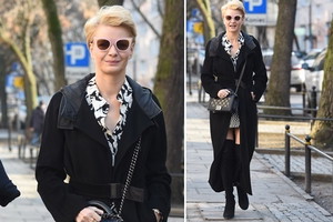 Małgorzata Kożuchowska wychodzi z budynku TVN