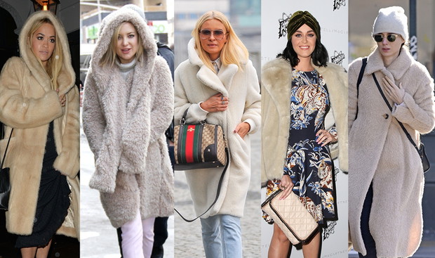 Rooney Mara, Katy Perry,Kate Hudson, Joanna Horodyńska, Rita Ora w jasnych futerkach