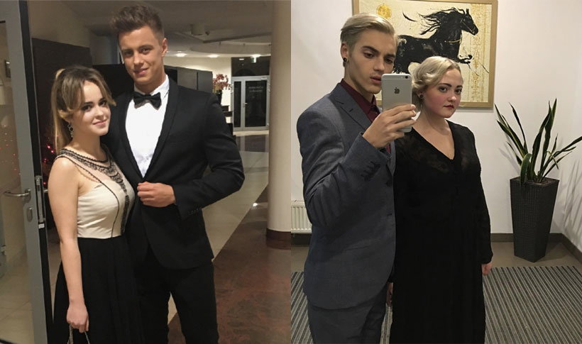 Rafał Jonkisz z partnerką na studniówce i Radek Pestka z siostrą na studniówce