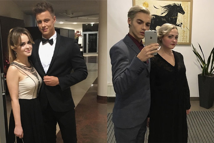 Rafał Jonkisz z partnerką na studniówce i Radek Pestka z siostrą na studniówce