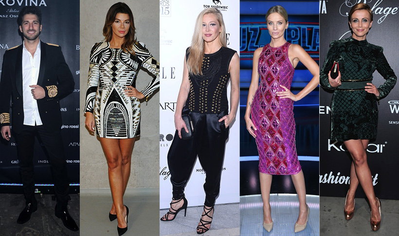 Rafał Maślak, Katarzyna Warnke, Agnieszka Szulim, Katarzyna Zielińska w ubraniach Balmain dla H&M