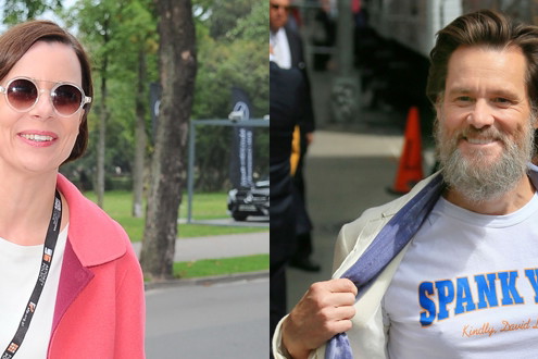 Agata Kulesza i Jim Carrey