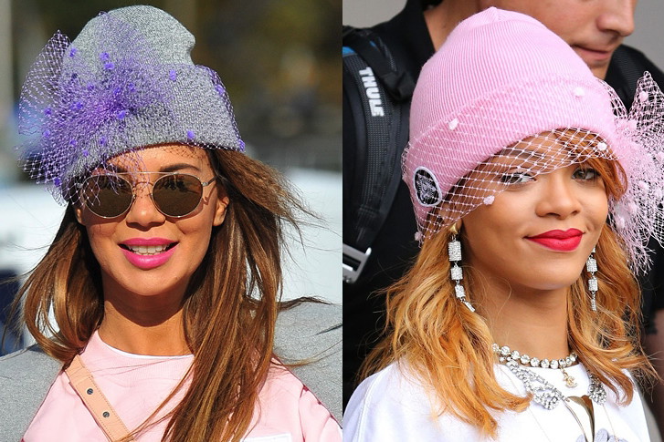 Edyta Górniak i Rihanna w czapkach z woalką