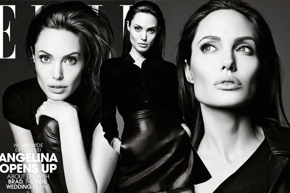 Angelina Jolie w amerykańskim Elle czerwiec 2014. czarno-biała Angelina Jolie Elle