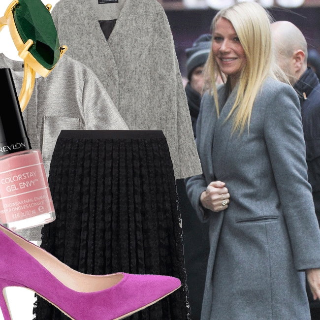 Gwyneth Paltrow w szarym płaszczu