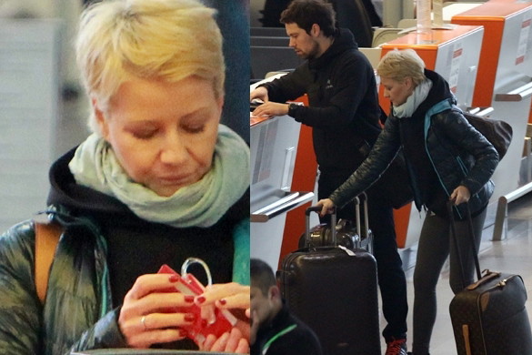 Małgorzata Kożuchowska i Bartek Wróblewski na lotnisku w Warszawie