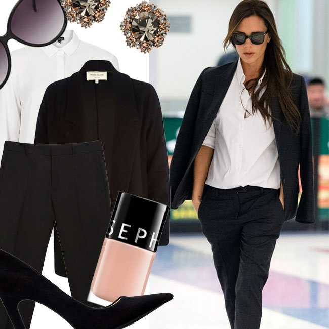 Victoria Beckham w czarnym garniturze