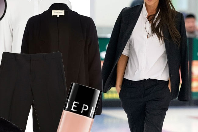 Victoria Beckham w czarnym garniturze