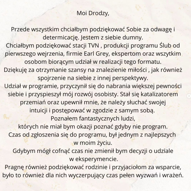 Krzysztof ze Ślubu od pierwszego wejrzenia rozstanie