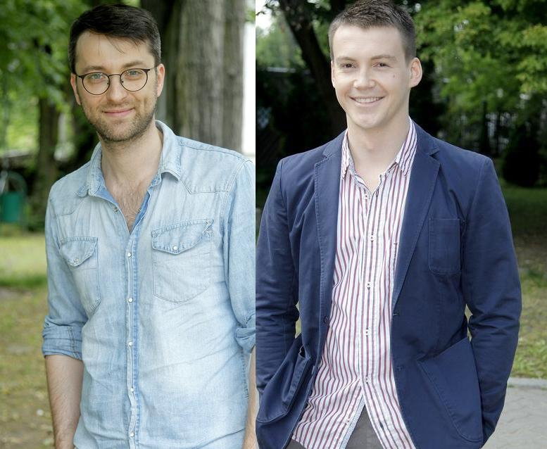 Filip Bobek i Krzysztof Kwiatkowski na planie serialu "Hotel 52"