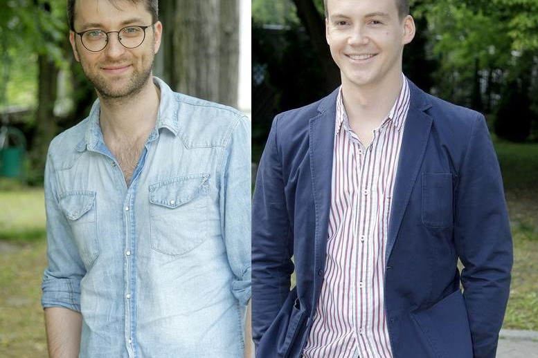 Filip Bobek i Krzysztof Kwiatkowski na planie serialu "Hotel 52"