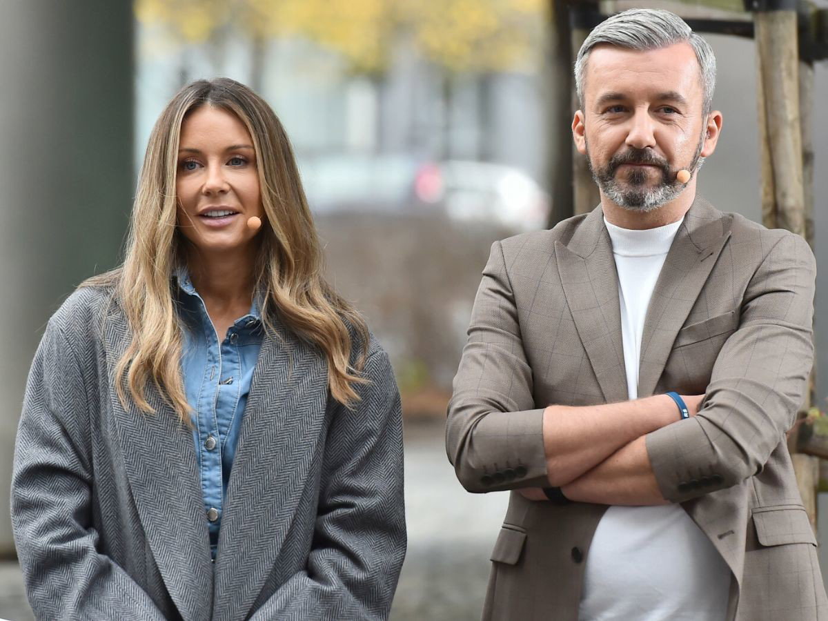 Małgorzata Rozenek i Krzysztof Skórzyński pod studiem Dzień Dobry TVN
