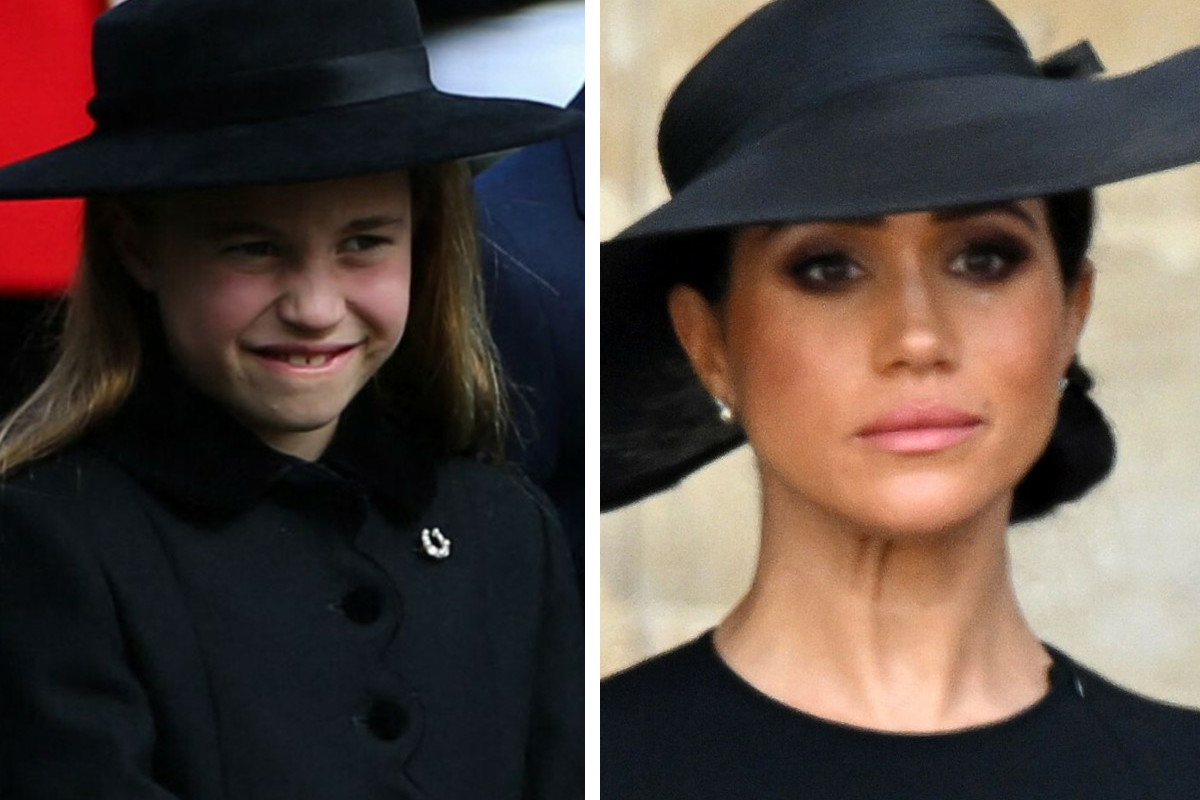 księżniczka Charlotte i zapłakana Meghan Markle na pogrzebie Elżbiety II