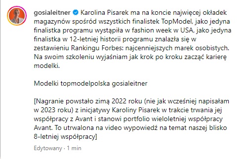 Karolina Pisarek wydała oświadczenie
