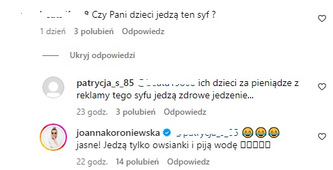 Komentarze pod postem Joanny Koroniewskiej