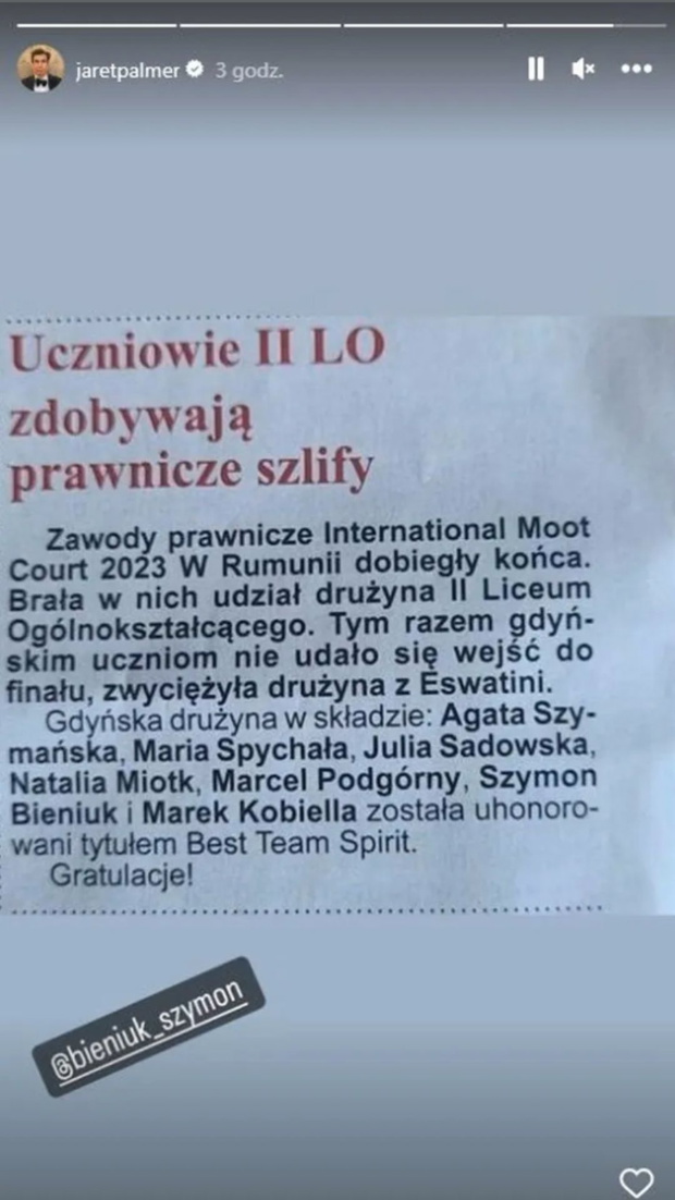 Szymon Bieniuk odniósł sukces