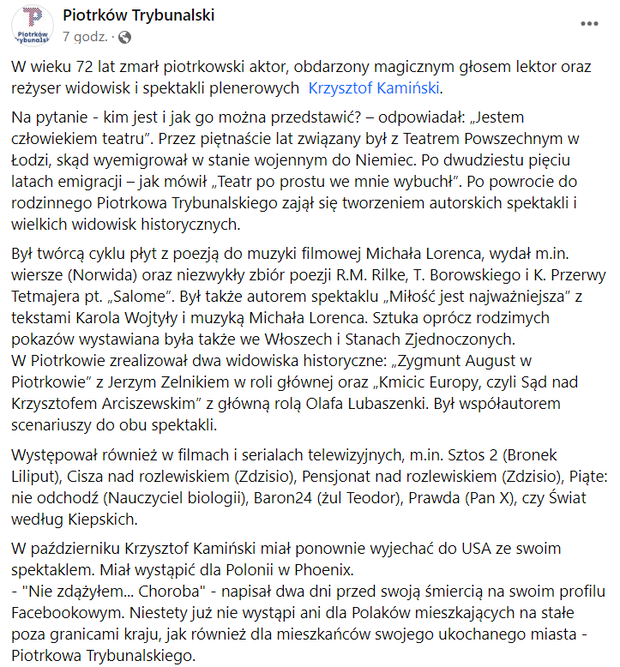 Nie żyje Krzysztof Kamiński