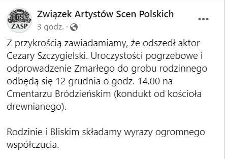 Nie żyje Cezary Szczygielski